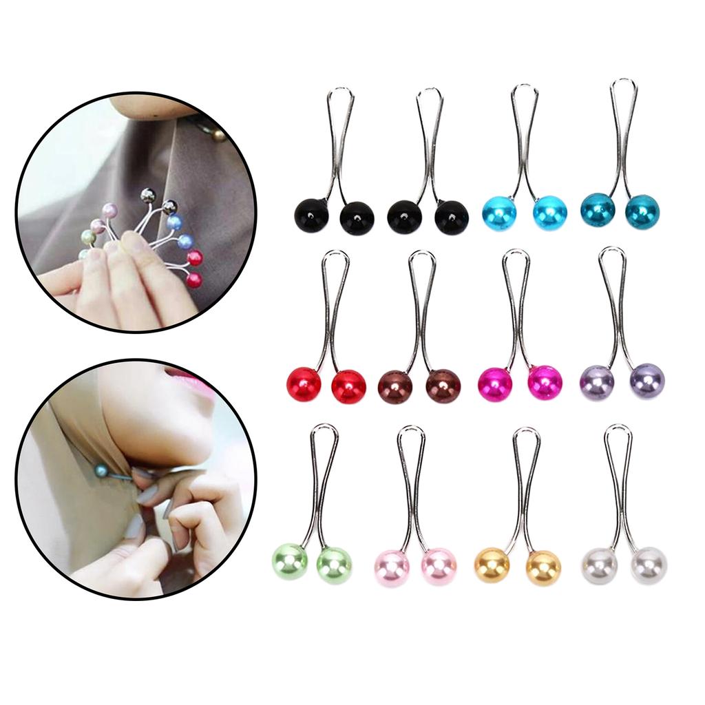 دبابيس لؤلؤ صناعي ملون للأوشحة والحجاب والبروش - 12 قطعة