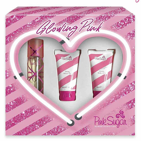 Aquolina Pink Sugar Glowing Pink Sweet Addiction – for Women – Set - 3Pcs (50ML Eau de Toilette - 50ML Body Lotion - 50ML Shower Gel)
