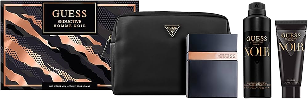 Guess Seductive Homme Noir - Set - 4Pcs (EDT 100ML + Shower Gel 100ML + Body Spray 226ML + Stylish Pouch)