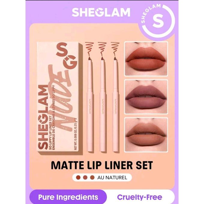 SHEGLAM Matte Lip Liner Set – Au Naturel | Long-Lasting, Smooth & Cruelty-Free (3 Pcs)