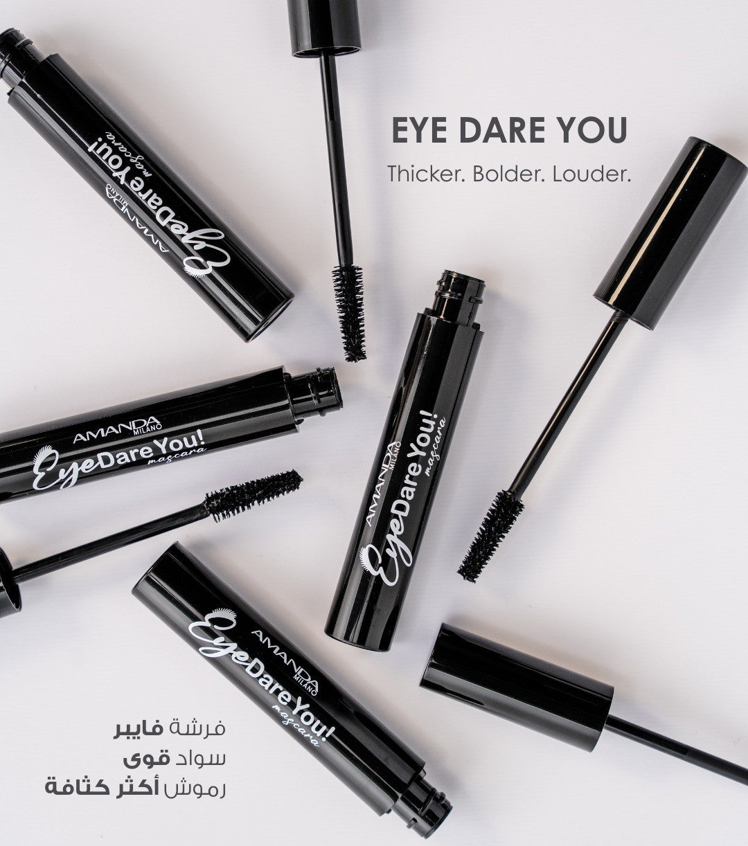 Amanda Eye Dare You Mascara Intense Black, Thicker Lashes, Concial Fiber Volume Brush