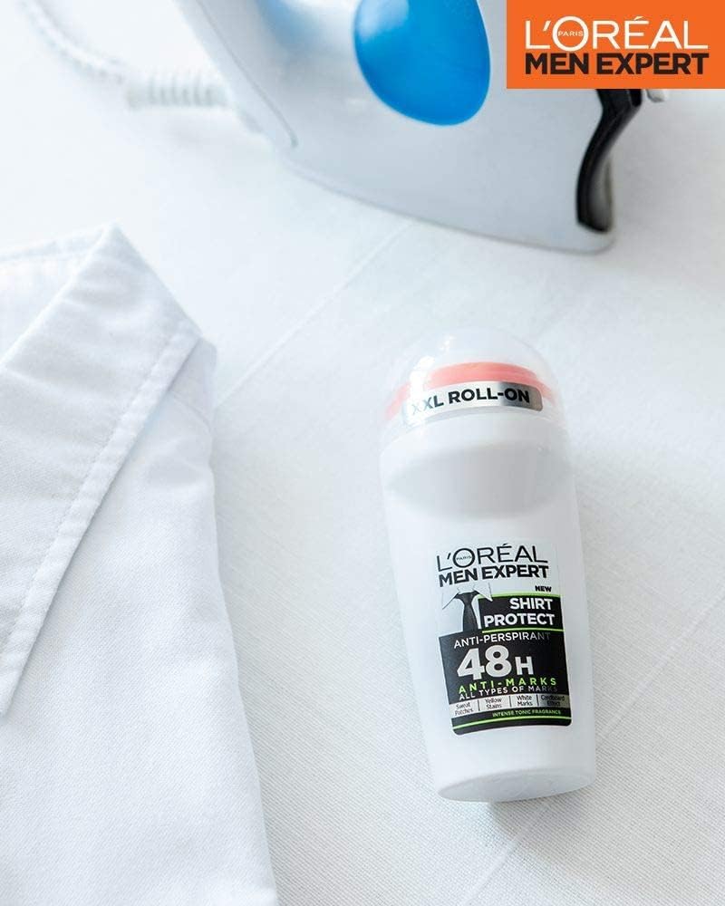 L'oreal XXL Ball Shirt Protect Mark Fighting 48H Deodorant Roll on Protects from Sweat Patches | Yellow Stains | White Marks- 50ml