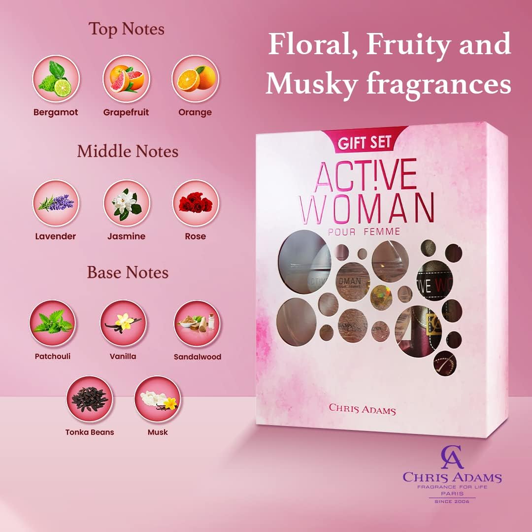 Active Woman Gift Set by Chris Adams - Eau de Parfum - (100ml EDP + Deodorant 200ml)