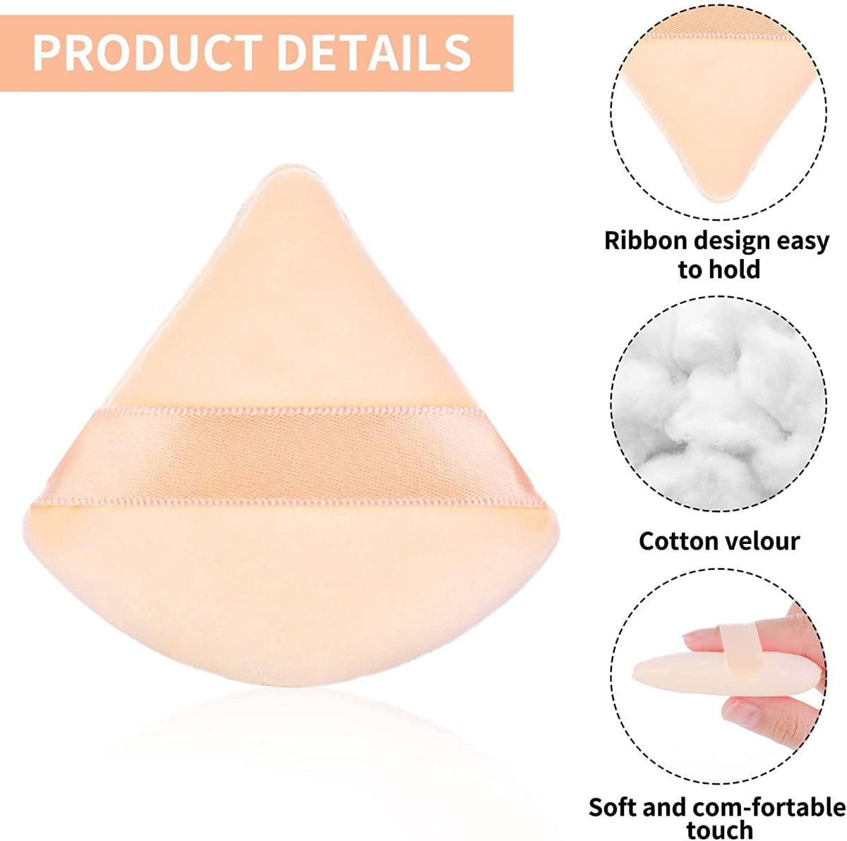2Pcs Powder Puff Makeup Triangle Powder Puff Soft Powder Puffs Sponge Reusable (Nude)