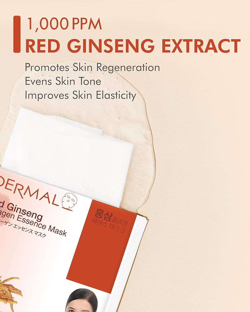 Red Ginseng Collagen Face Mask Anti Aging for Dry & Sensitive Skin by Dermal (23g) - Made in Korea (1 Pc)