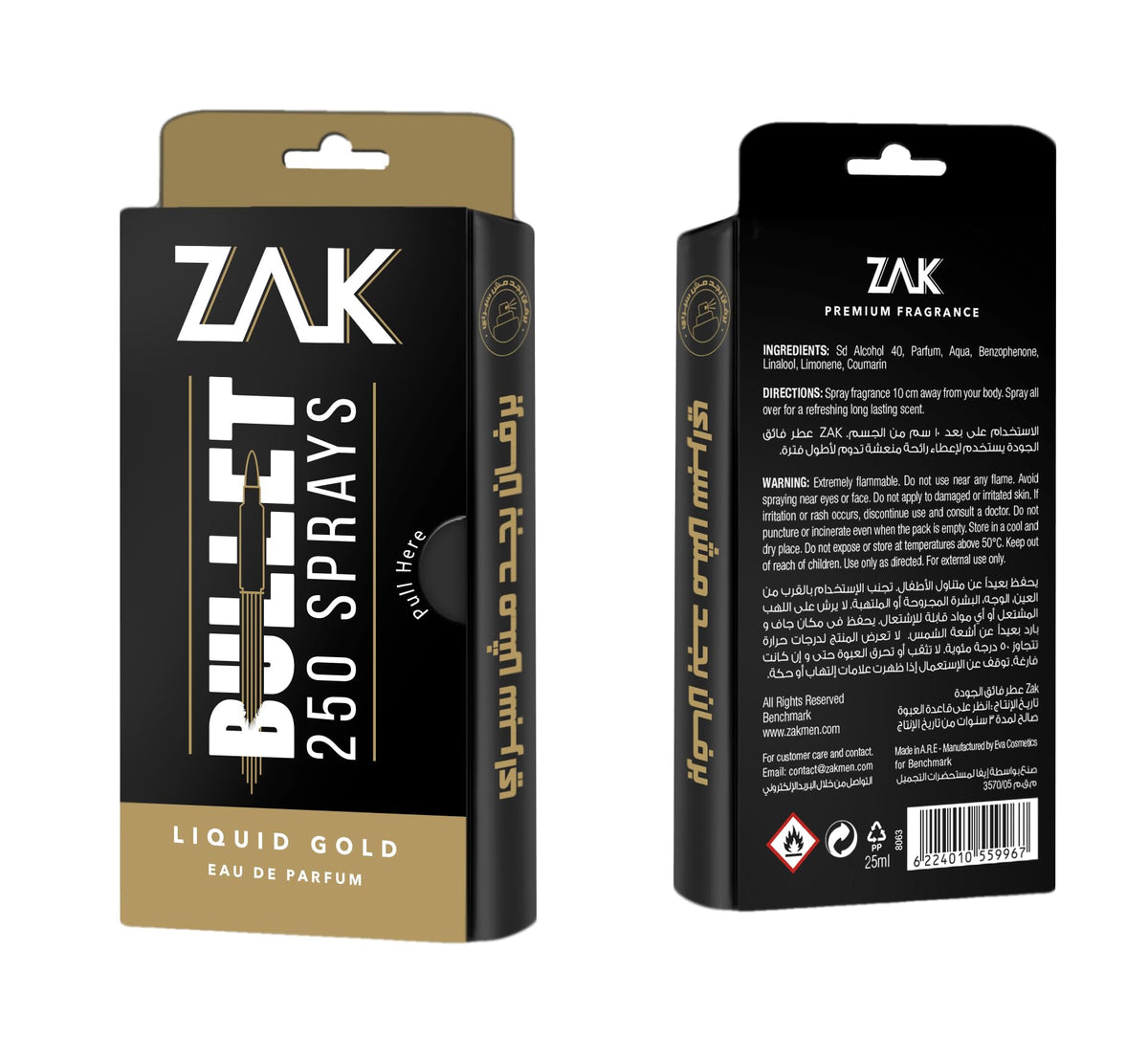Zak Liquid Gold Bullet 250 sprays for Men - Eau De Parfum - 25ml