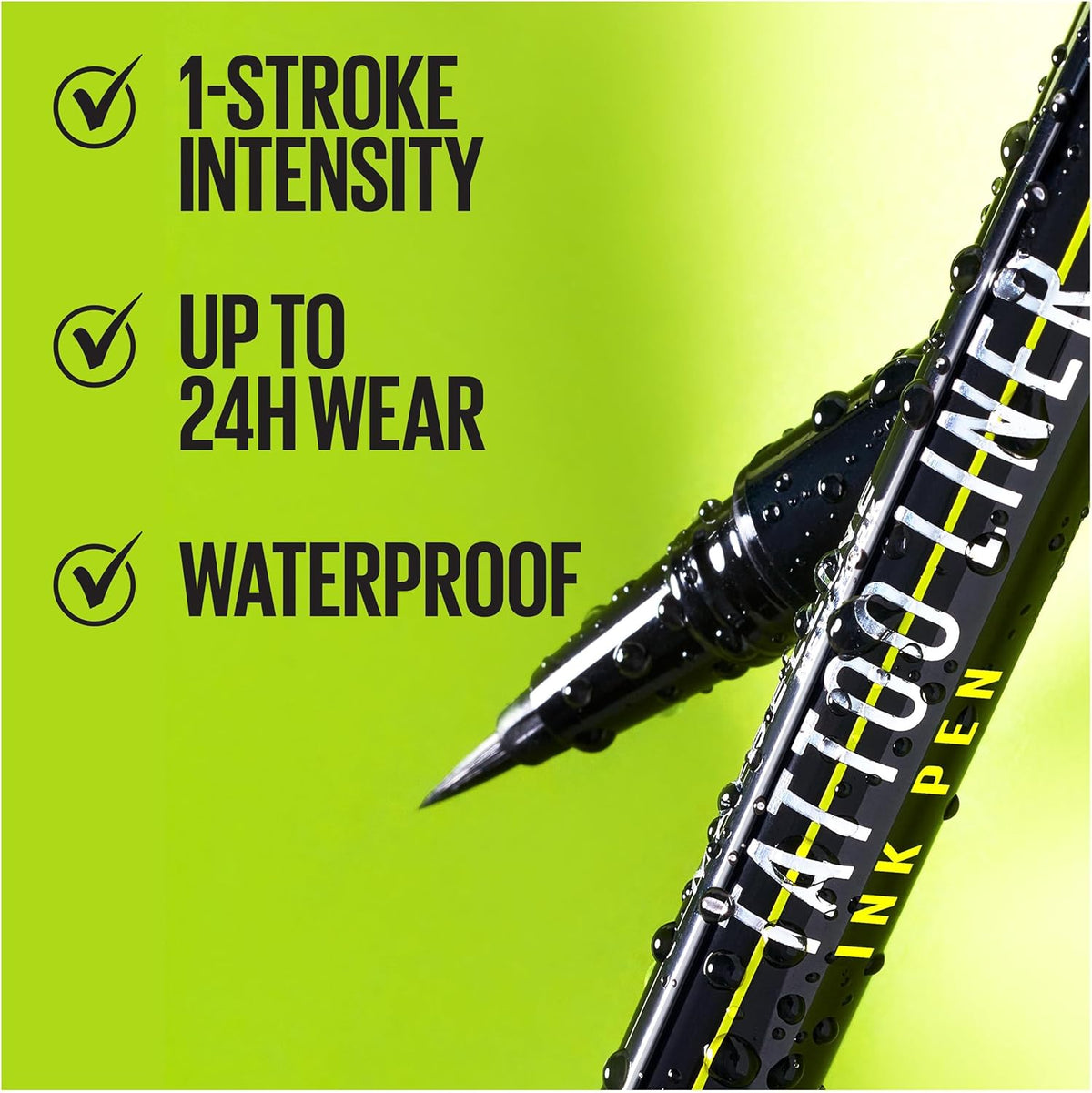 قلم تحديد العيون تاتو ستوديو من مايبيلين، مقاوم للماء والتلطخ، يدوم حتى 24 ساعة، أسود غامق،