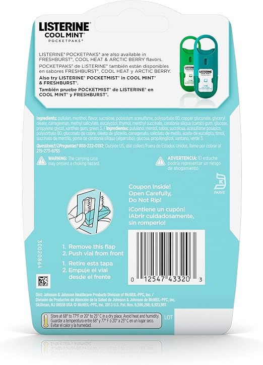 Listerine PocketPaks Cool Mint Breath Freshening Strips – 72 Strips (3 × 24)