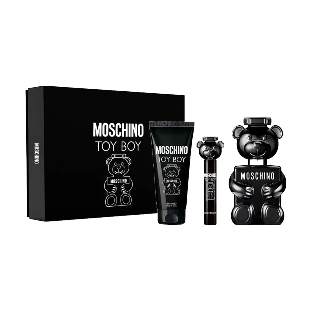 مجموعة هدايا توي بوي من موسكينو للرجال - أو دو بارفان - 3 قطع (100 مل + 10 مل للسفر + 100 مل جل معطر للجسم)