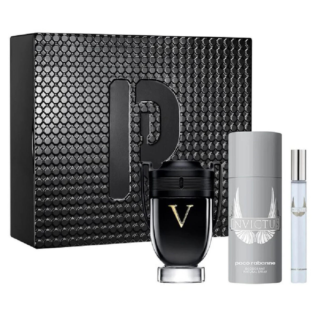Invictus Victory Gift Set by Paco Rabanne for Men - 3 Pcs , (100ml EDP + 10ml Travel + Deo 150ml)