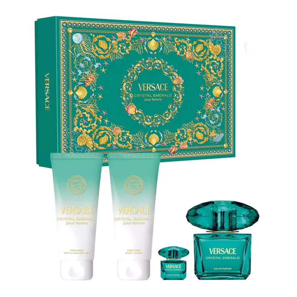 Crystal Emerald by Versace for Women - Eau de Parfum - Set (90ml + 5ml + 100ml Shower Gel + 100ml Body Lotion)