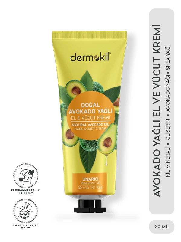Natural Avocado Hand & Body Cream with Natural Avocado Oil by Dermokil - Made in Turkey- 30ml
