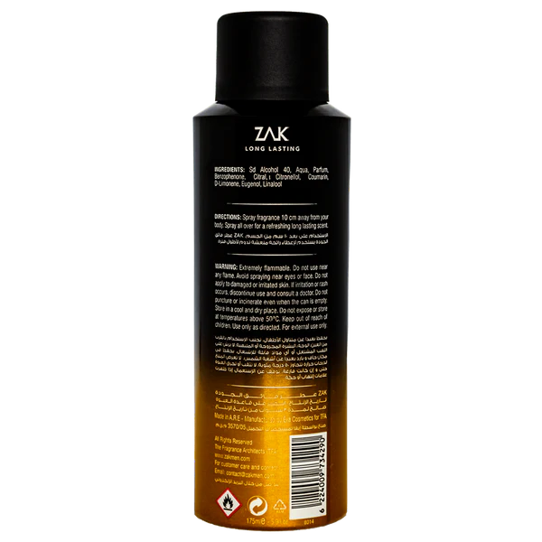 Zak Champion Perfume Spray for Men - Eau De Toilette- 175ml