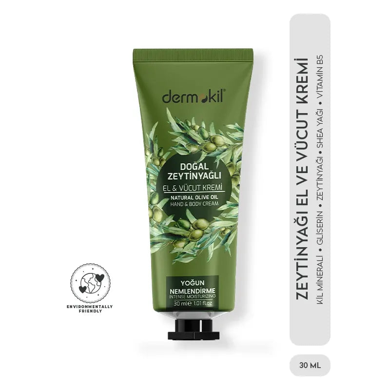 Natural Olive Oil Hand & Body Cream with Natural Olive Oil by Dermokil - Made in Turkey- 30ml