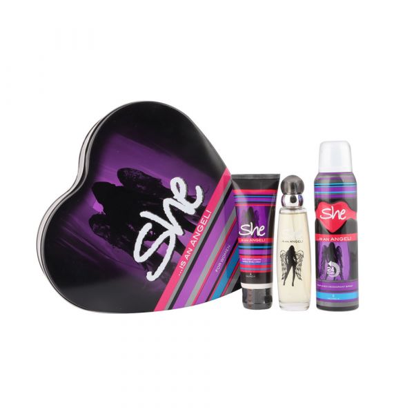 Hunca She Is Angel Gift Set For Women, EDT 50ml+Body Spray 150ml+Body Lotion 75ml