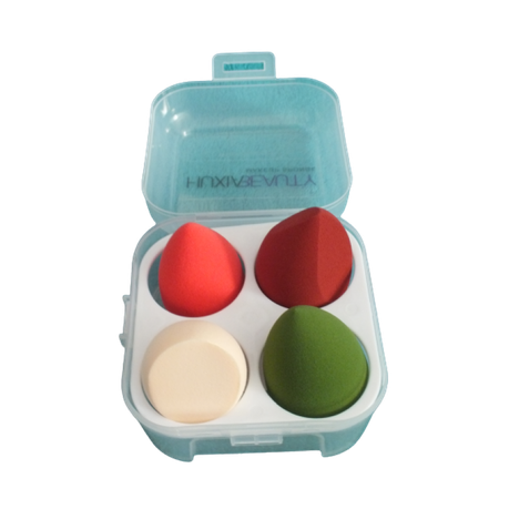 علبة اسفنجات مكياج بيوتي بلندر من هوكسيا بيوتي - طقم من 4 قطع اسفنجة مدمجة للميكب + صندوق للحفظ