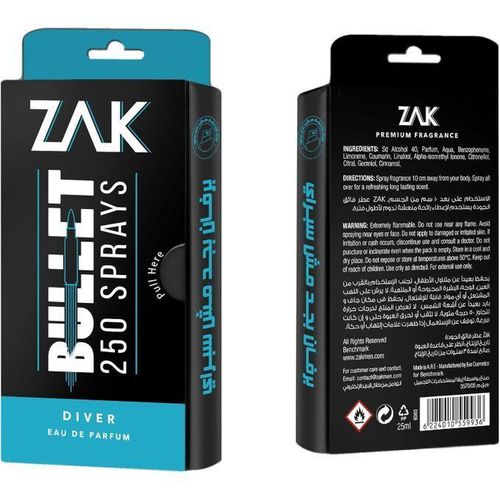 Zak Diver Bullet 250 sprays for Men - Eau De Parfum - 25ml
