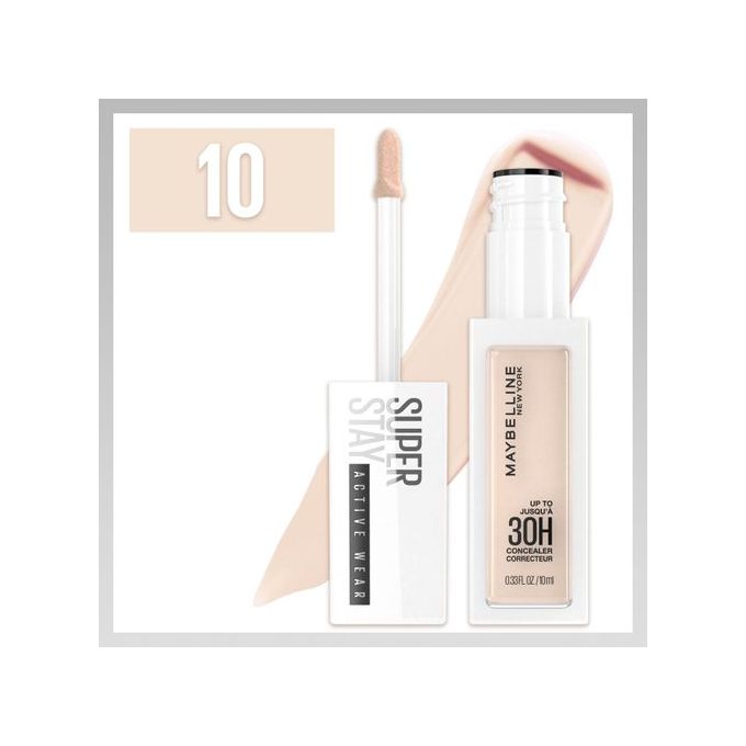 Maybelline New York Super Stay Active Wear Concealer Up to 30H Full Coverage Matte, 10Fair Off White