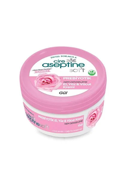 Cire Aseptine Soft Rose Prebiotic Hand, Face & Body Cream – Intense Moisture – Vegan - Made in Turkey – 30ml