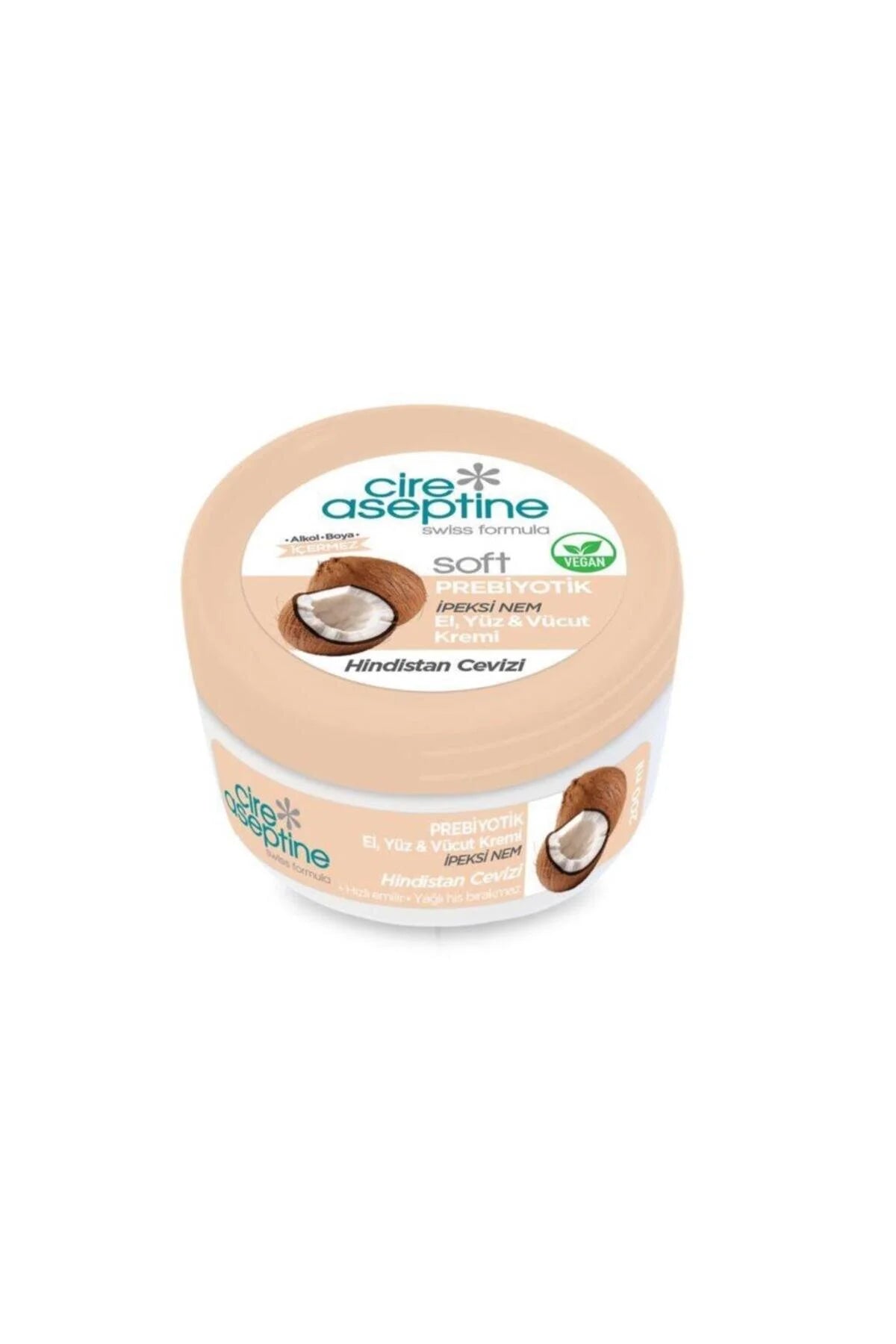 Cire Aseptine Soft Coconut Prebiotic Prebiotic Hand, Face & Body Cream – Intense Moisture – Vegan - Made in Turkey – 30ml