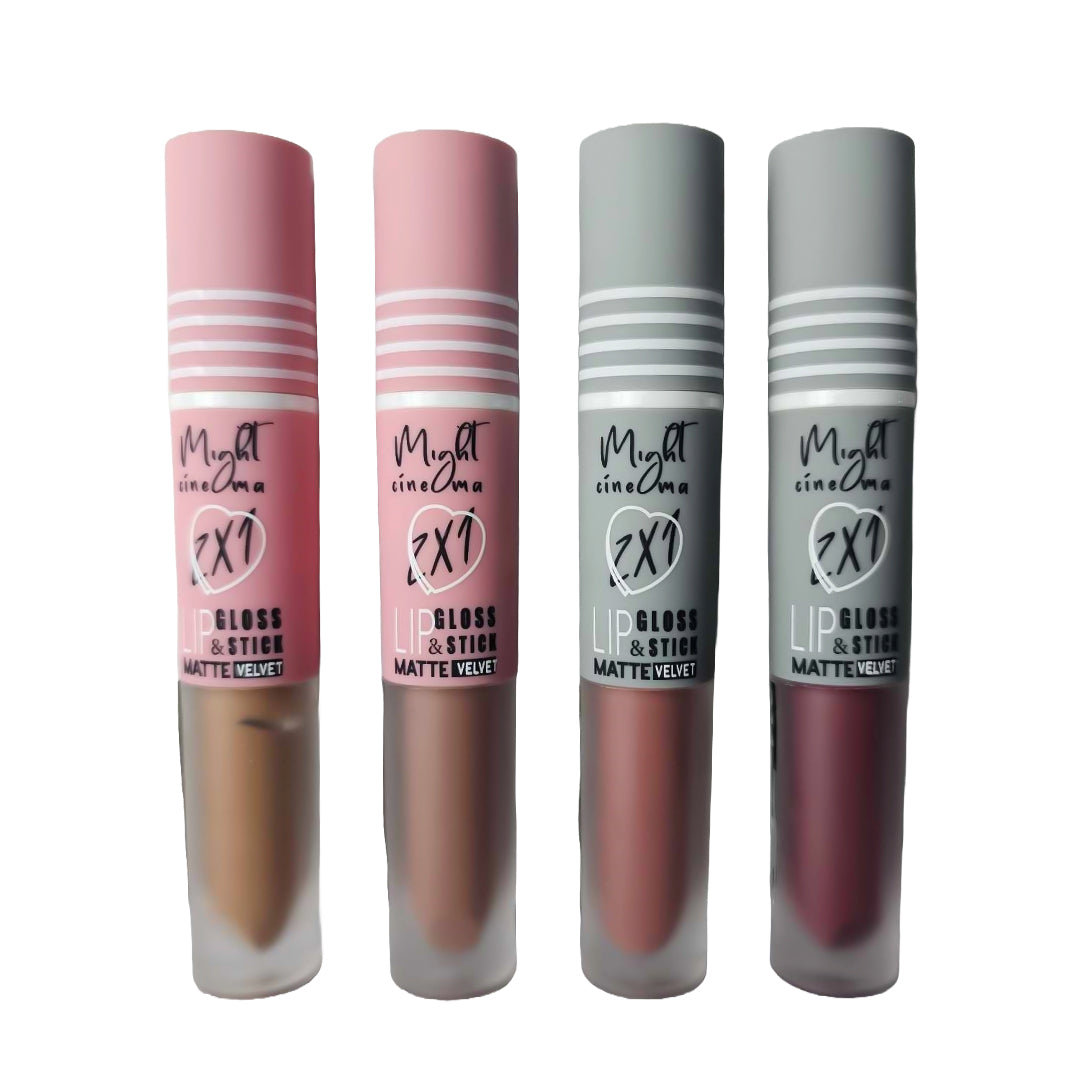 Might Cinema 2X1 Lip Gloss & Lip Stick Matte Velvet 4 Colors -SET : C