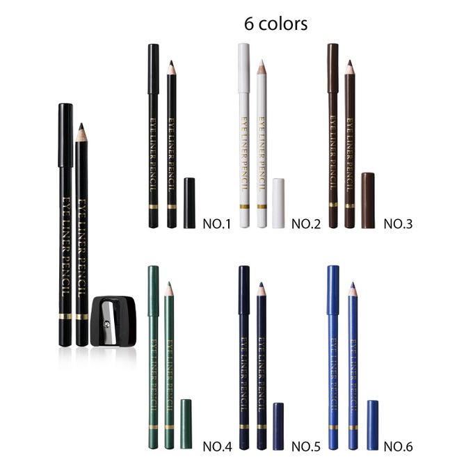 Me Now 6 Colors Wooden Eyeliner Pen Set - 12 Pieces + Sharpener