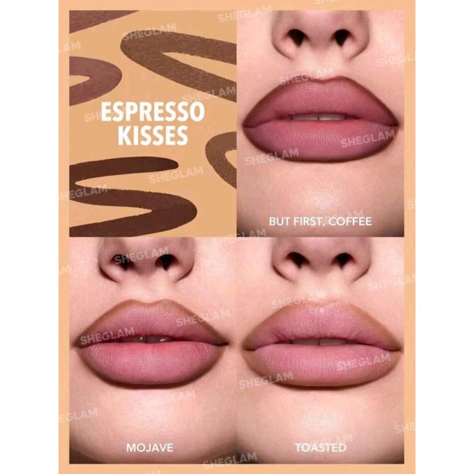 مجموعة شيغلام لتحديد الشفاه غير اللامع - قبلات الإسبريسو | يدوم طويلاً، ناعم، وخالي من القسوة (3 قطع) 
