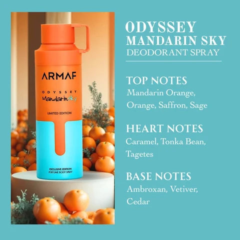 Odyssey Mandarin Sky by Armaf for Men Deodorant Perfume Body Spray - 200ml