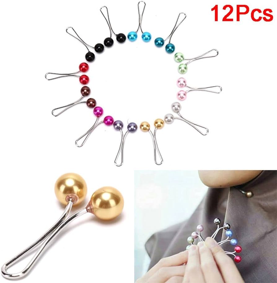 Pins Coloured Faux Pearl forScarves, Hijabs, Brooch -12Pcs