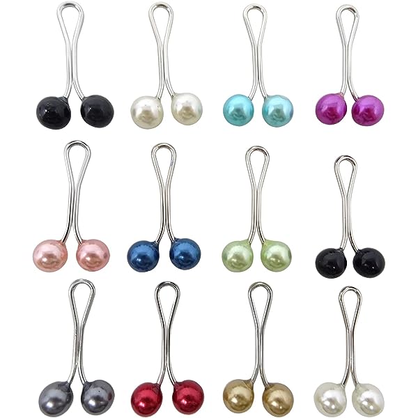 Pins Coloured Faux Pearl forScarves, Hijabs, Brooch -12Pcs