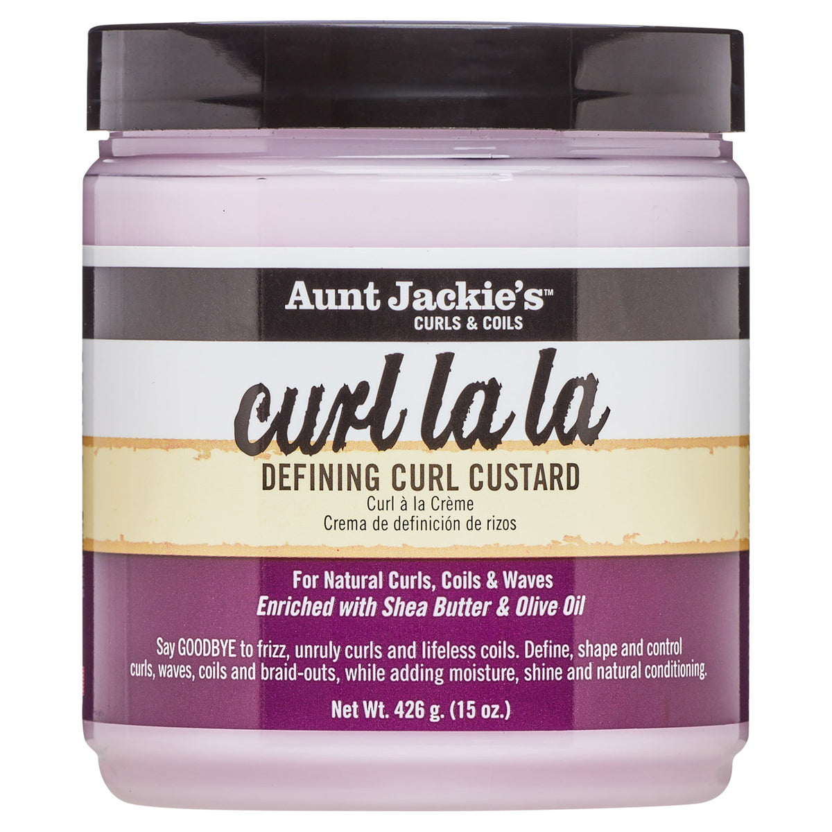 كريم تصفيف الشعر المجعد من Aunt Jackies La La Defining Curl Custard المعزز بزبدة الشيا وزيت الزيتون