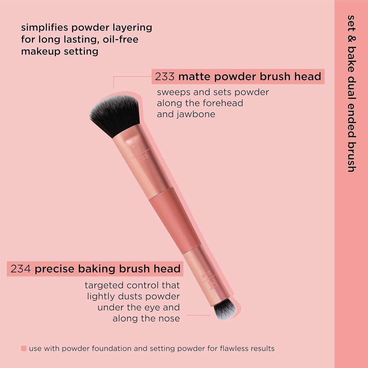 Real Techniques Cover & Conceal Dual Ended Makeup Brush Foundation Coverage, 2-in-1 Brush