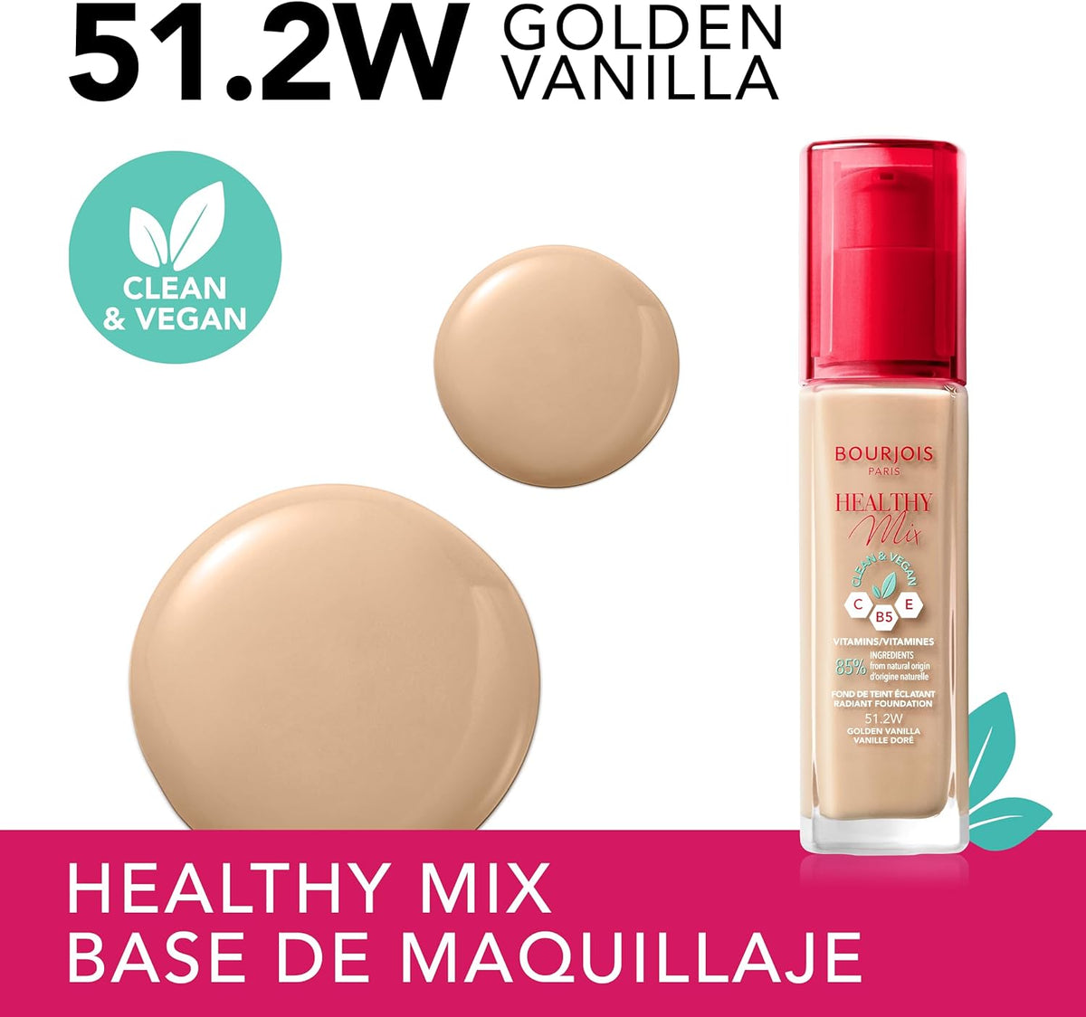 Bourjois Healthy Mix Clean Foundation - 51.2W Golden Vanilla - 30ml