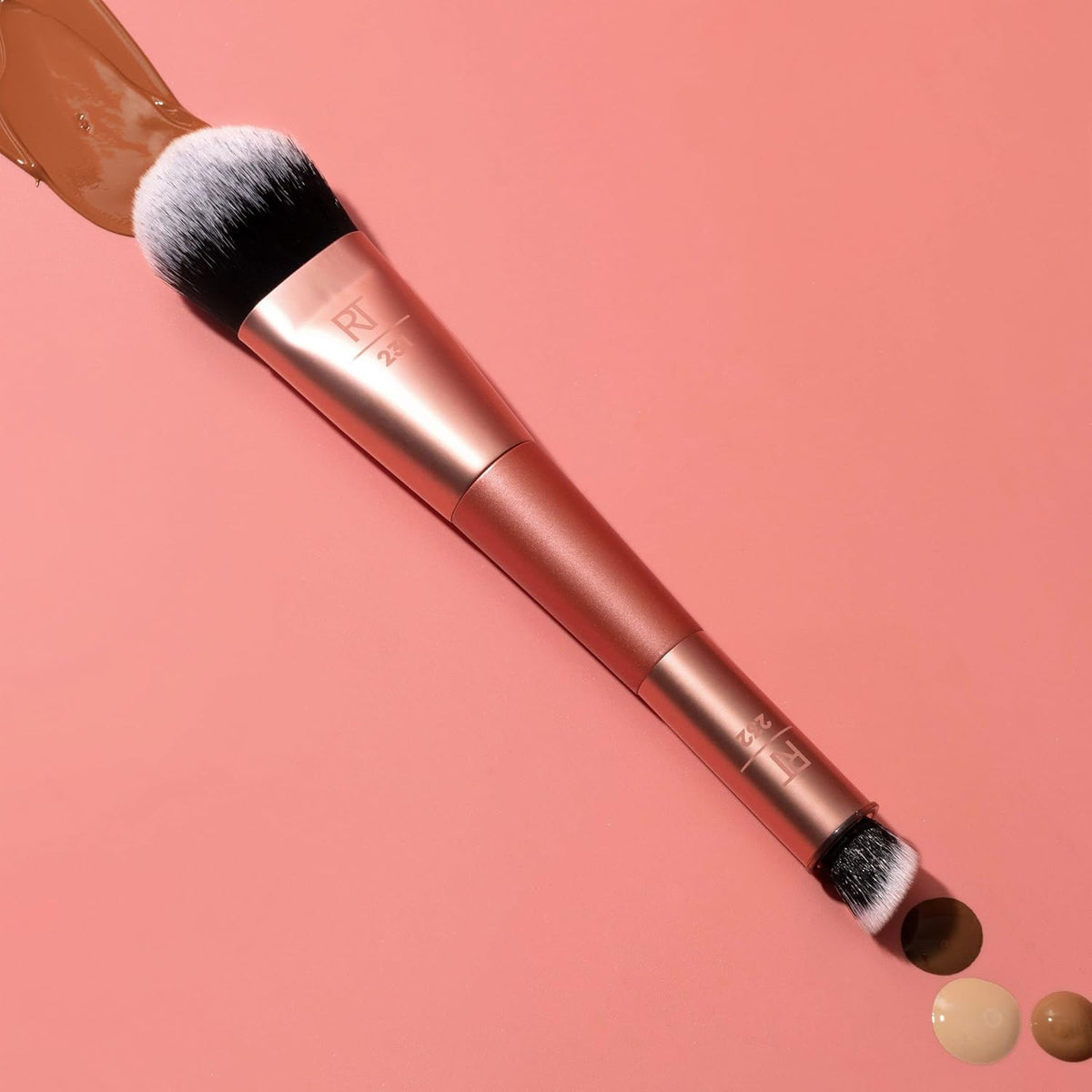 Real Techniques Cover & Conceal Dual Ended Makeup Brush Foundation Coverage, 2-in-1 Brush