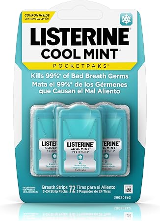 Listerine PocketPaks Cool Mint Breath Freshening Strips – 72 Strips (3 × 24)