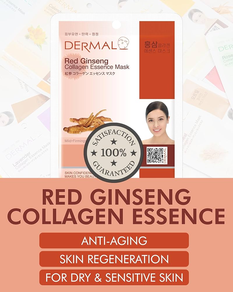 Red Ginseng Collagen Face Mask Anti Aging for Dry & Sensitive Skin by Dermal (23g) - Made in Korea (1 Pc)