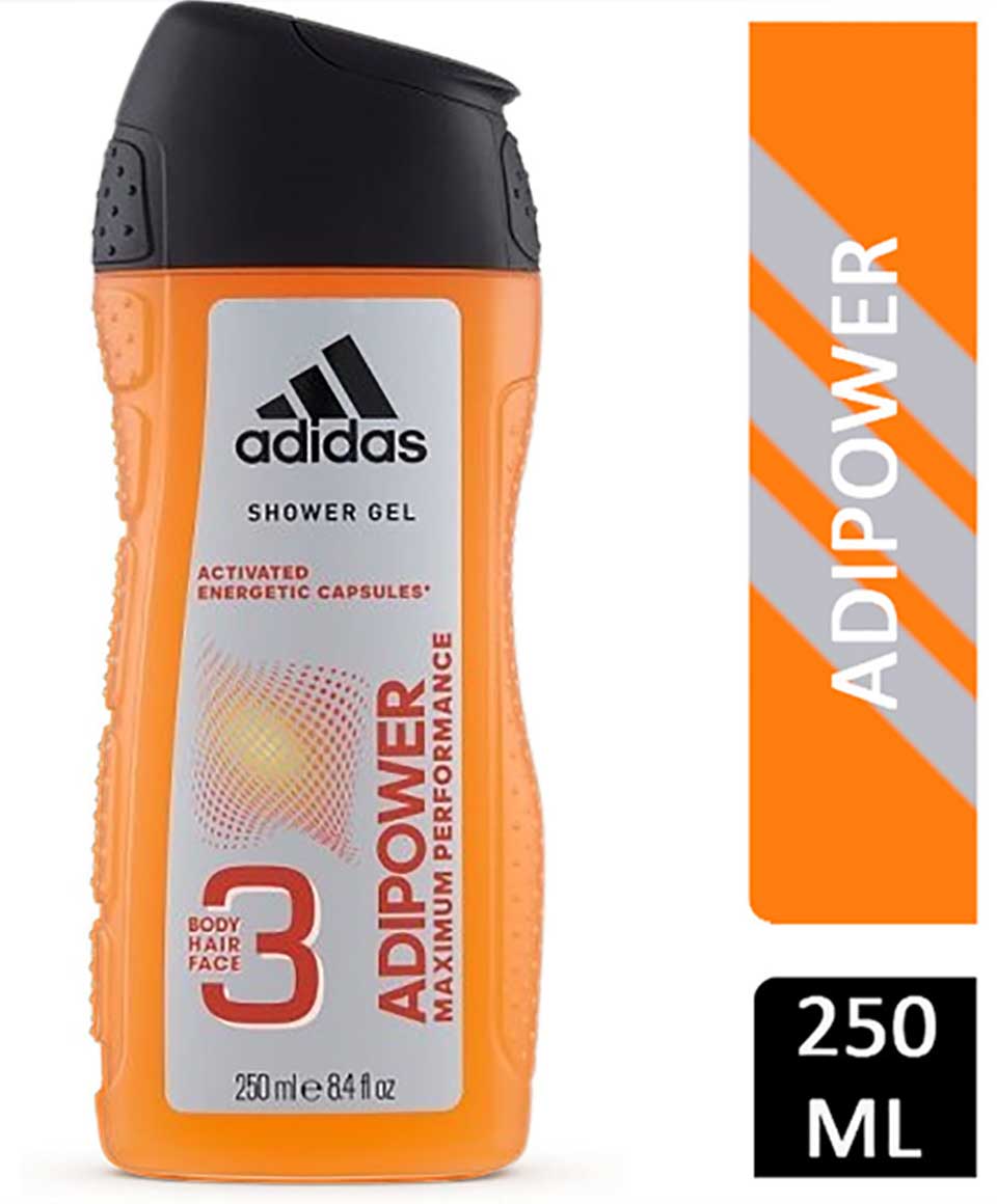 Adidas Adipower Shower Gel for Men, 3 in 1Face , Hair , Body- 250 ml