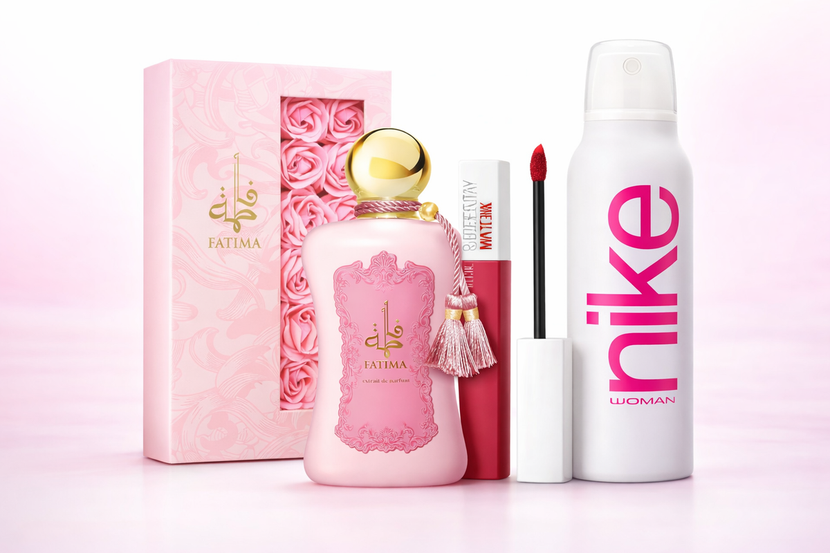 Pink Power Beauty Bundle (Fatima Pink Perfume + Pioneer 20 Matte Lipstick + Nike Ultra Pink)