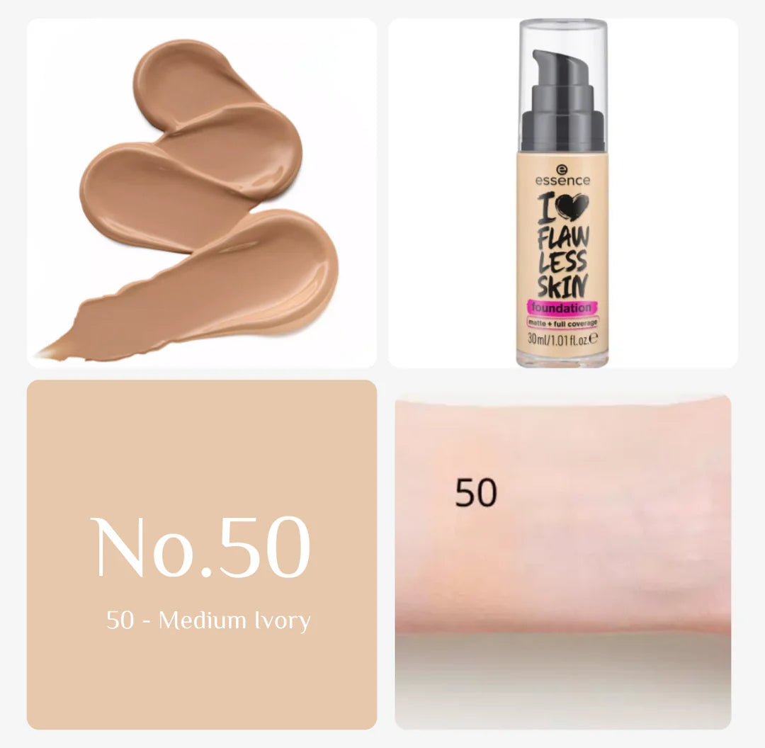 Essence I Love Flawless Skin Foundation Matte & Full Coverage - 50 Medium Ivory