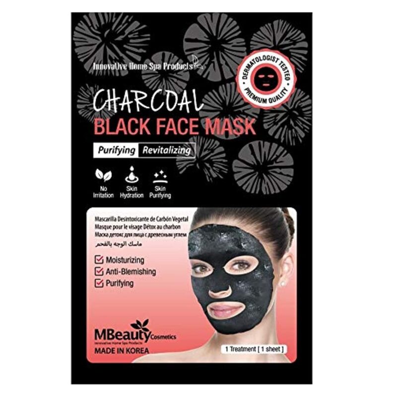 Charcoal Black Face Mask – Purifying & Revitalizing Sheet Mask, Deep Cleansing, Anti-Blemish, Moisturizing Treatment, Dermatologist Tested, Made in Korea