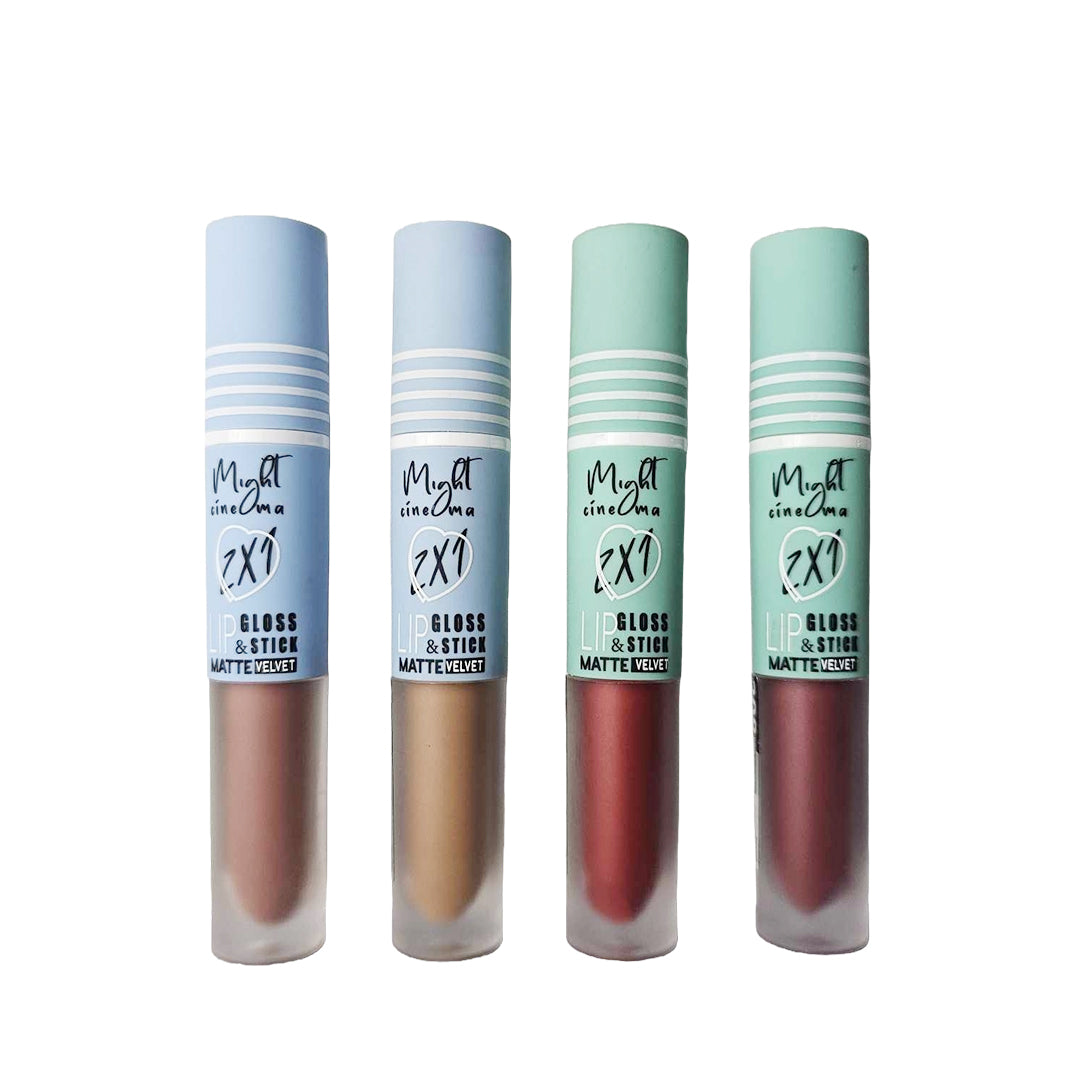 Might Cinema 2X1 Lip Gloss & Lip Stick Matte Velvet 4 Colors -SET : A