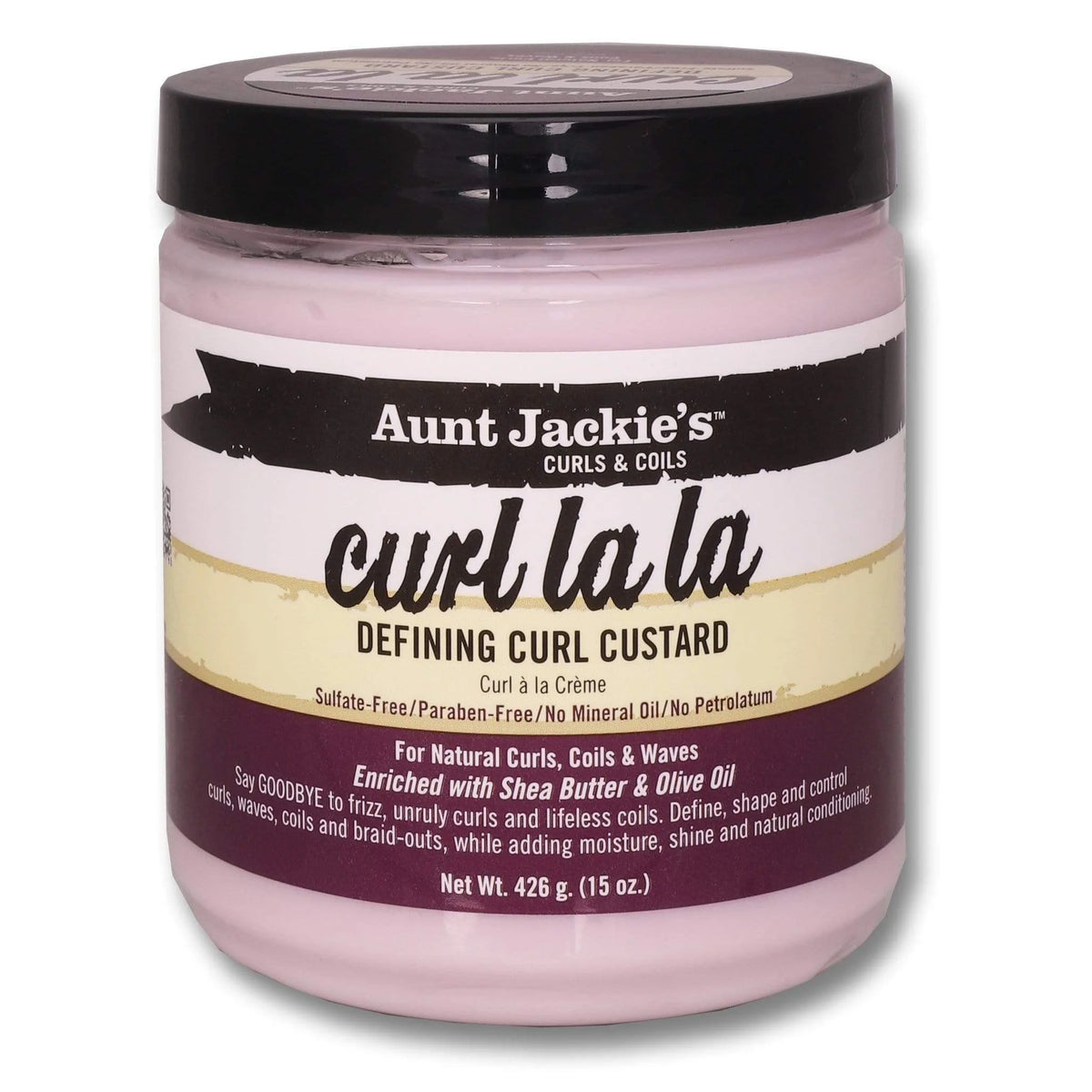 كريم تصفيف الشعر المجعد من Aunt Jackies La La Defining Curl Custard المعزز بزبدة الشيا وزيت الزيتون