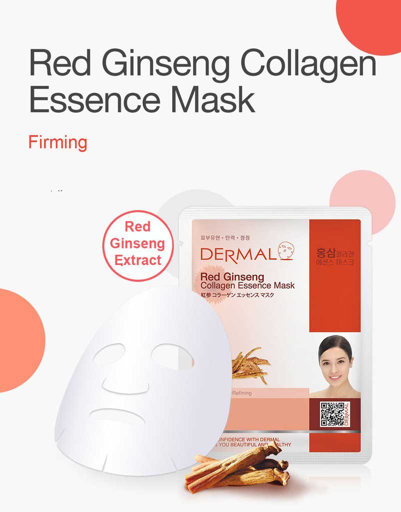 Red Ginseng Collagen Face Mask Anti Aging for Dry & Sensitive Skin by Dermal (23g) - Made in Korea (1 Pc)
