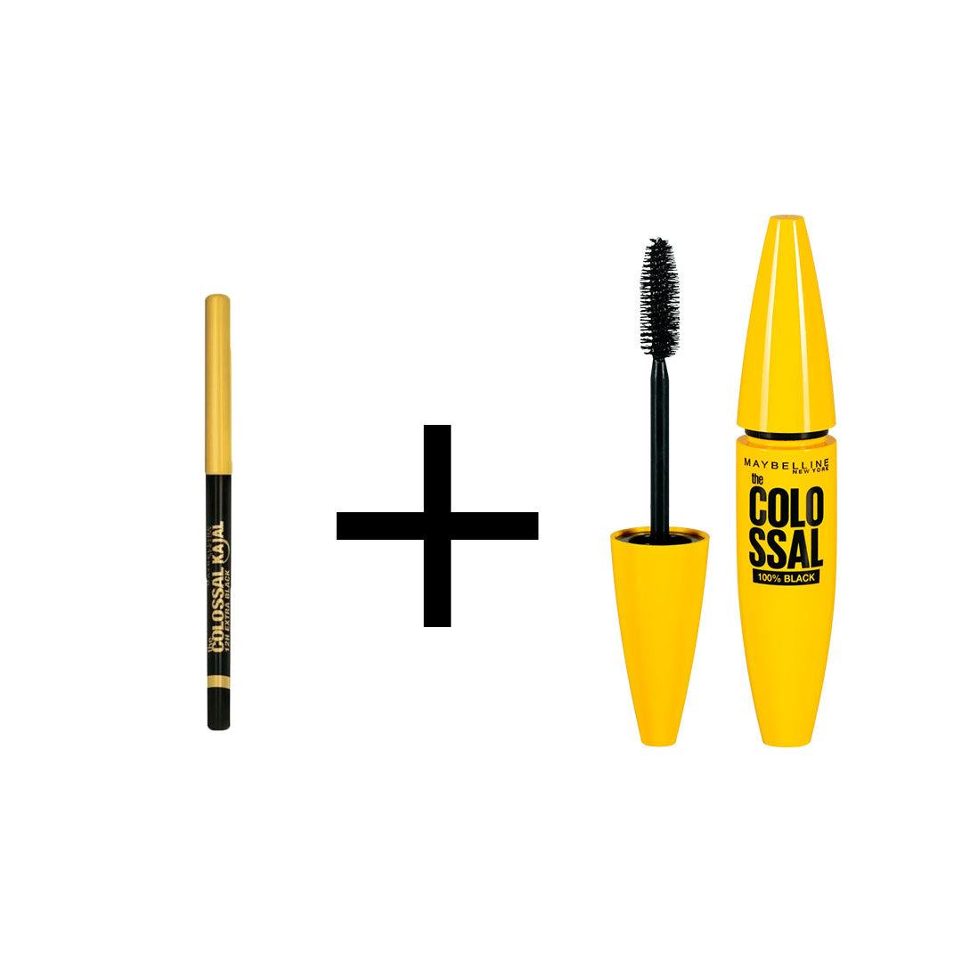 Maybelline Black Kajal Pencil +  Black Colossal Mascara Bundle