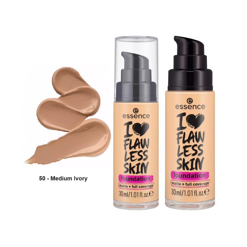 Essence I Love Flawless Skin Foundation Matte & Full Coverage - 50 Medium Ivory