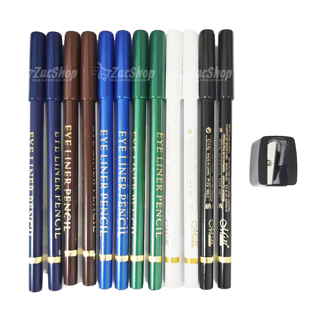 Me Now 6 Colors Wooden Eyeliner Pen Set - 12 Pieces + Sharpener