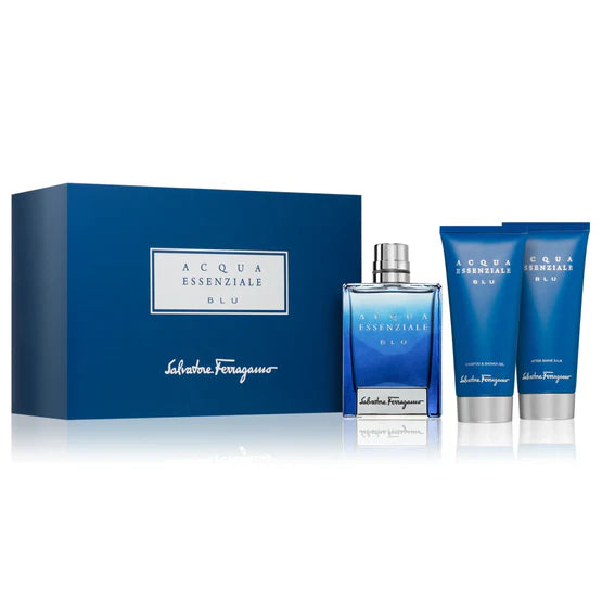 Acqua Essenziale Blu Salvatore Ferragamo for Men - Eau de Toilette - Set - 3Pcs (EDT 100 ml + After Shave Balm 100 ml + Shampoo & Shower Gel 100 ml)