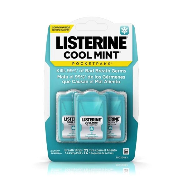 Listerine PocketPaks Cool Mint Breath Freshening Strips – 72 Strips (3 × 24)