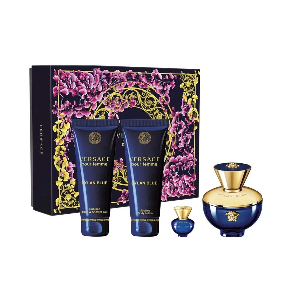 Versace Dylan Blue Pour Femme Gift Set ( EDP 100 ml +Shower Gel 100 ml +Body Lotion 100 ml+EDP 5 ml)